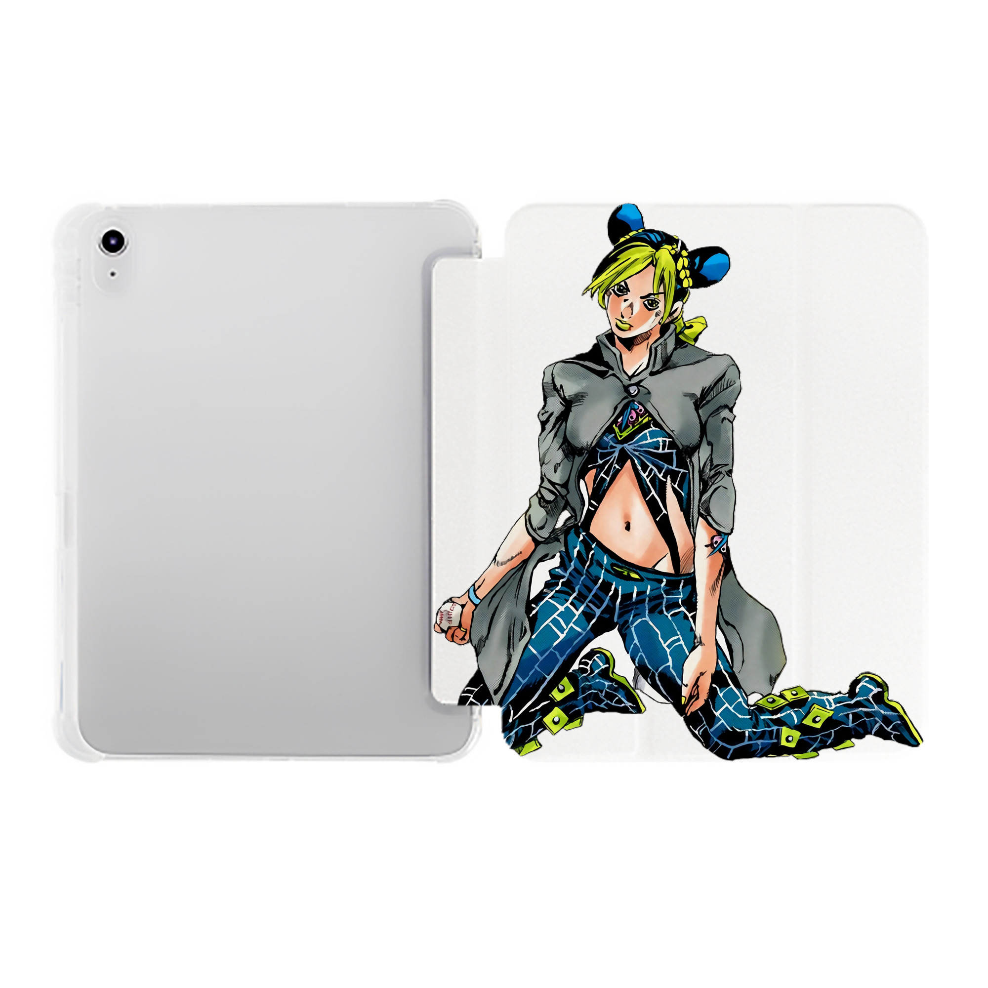（画像用） "ジョジョの奇妙な冒険 くうじょう ジョリーン JoJo's Bizarre Adventure Jolyne Cujoh " IPad ケース ペン収納付き 三つ折りスタンド PUレザー×シリコン 対応機種9.5/10.5/10.9インチ